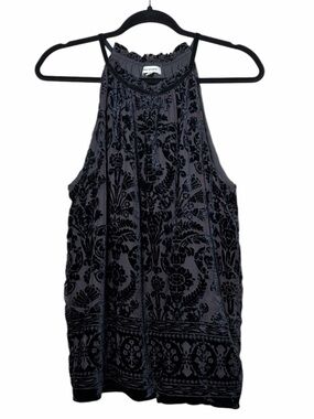Max Studio Black Velvet Burnout Halter Top Sleeveless Blouse Size Large